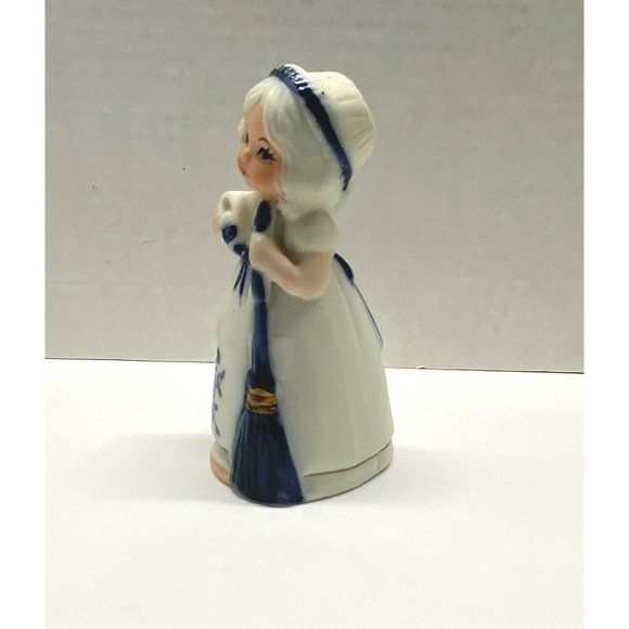 Vintage Jasco Bell Dutch Woman Broom Blue and White Porcelain 4" Tall Taiwan - Picture 2 of 8